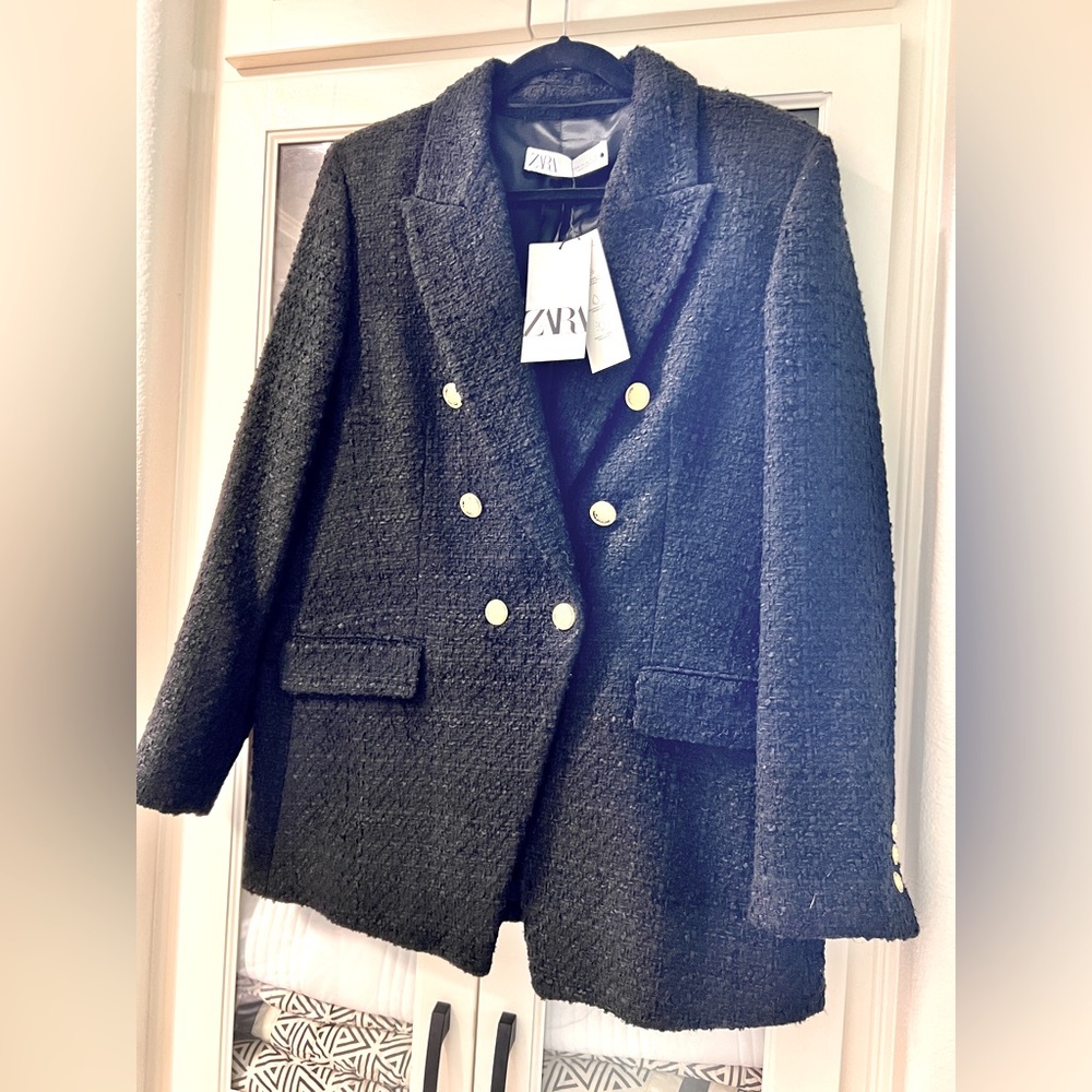Zara Boucle Double Breasted Blazer